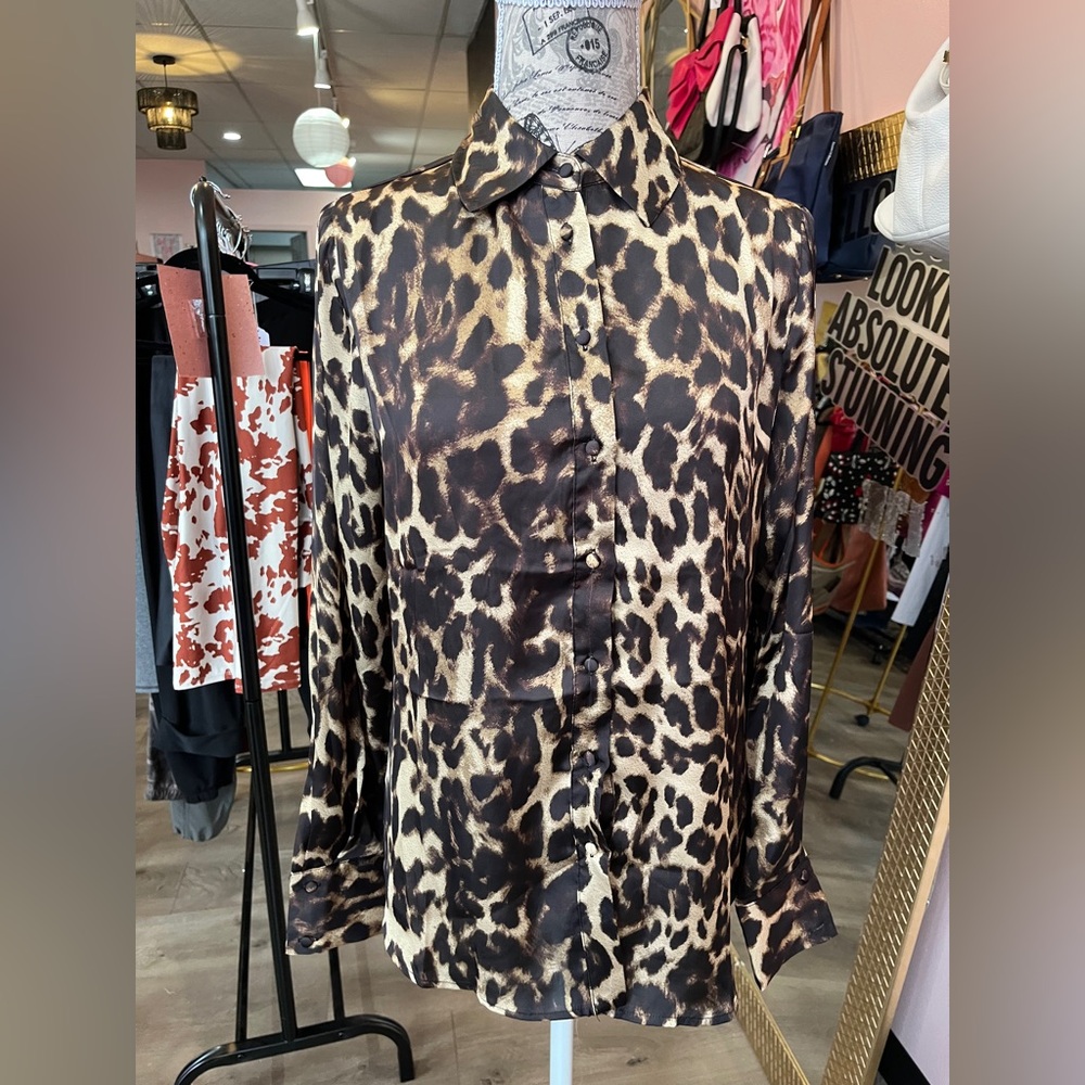 Leopard Print Button-Up Blouse